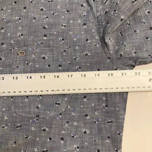 Nwot DIESEL Shirt M Grey Floral Blue-Snaps Logo Pocket Long-Sleeve Cotton“Sermon